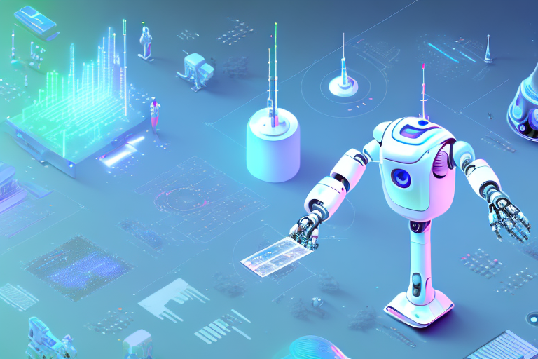 Advanced ai robots working on various futuristic tasks such as data analysis