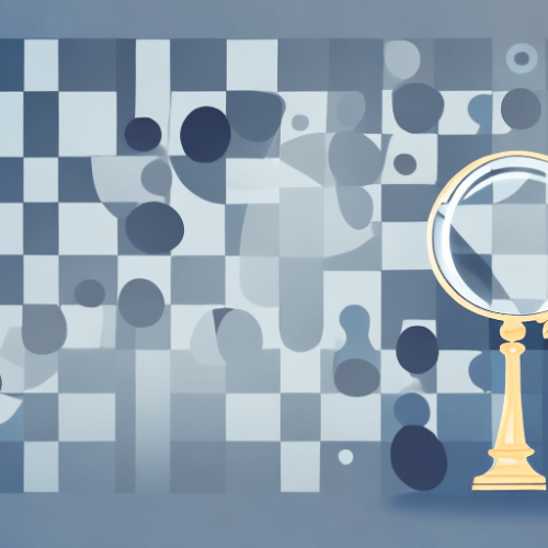 A magnifying glass hovering over a chessboard